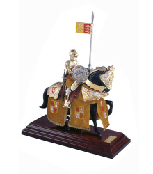 Miniatur Ritter auf Pferd, spanischer Helm, gold, Marto