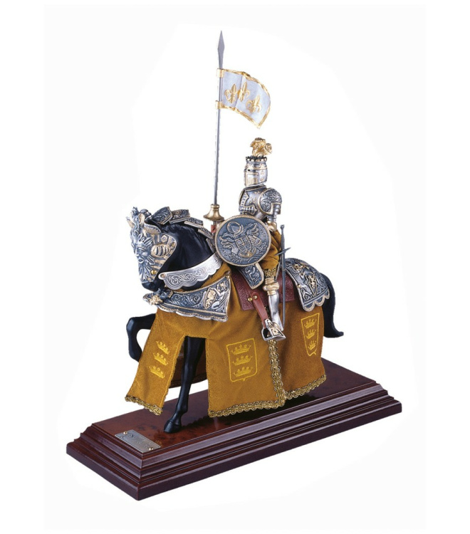 Miniatur Ritter auf Pferd, Federhelm, gold, Marto